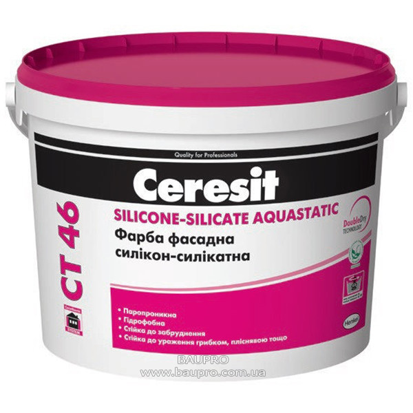 Фарба CERESIT CT 46 SILICONE-SILICATE AQUASTATIC фасадна силікон-силікатна (база В), 10 л