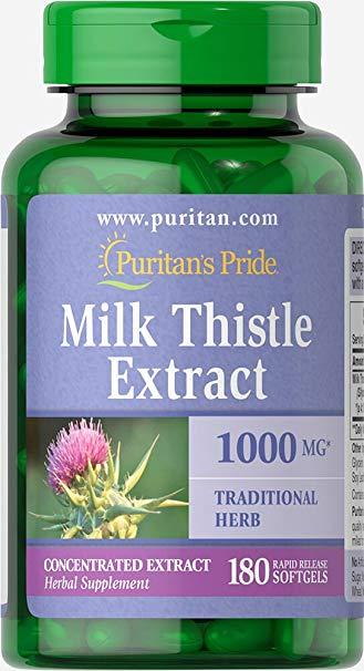 Puritan's Pride Milk Thistle 4:1 Extract 1000 mg, силімарин (180 капс.)
