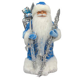 Новорічна сувенірна фігурка Дід Мороз у синій шубі, 40 см, пластик, текстиль (600113)