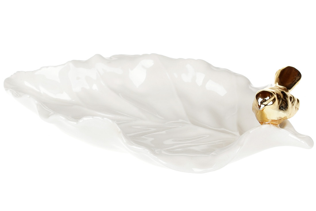 Декоративна тарілка для прикрас у формі простирадла з золотим птахом 22 см, колір - білий (727-253)