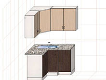 Угловая кухня "Оптима" длина 1,2х1,4 м - вариант №1