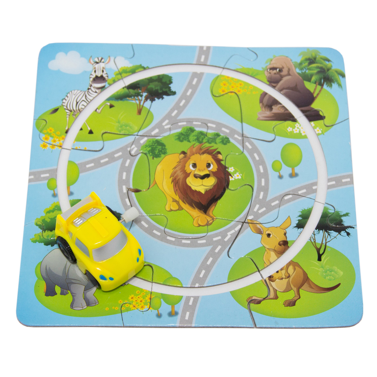 Іграшка заводна - блакитний трек-пазл Aohua з машинкою 4x3x2,5 см, 17x17 см, жовтий, пластик (8058B-5-10), фото 1
