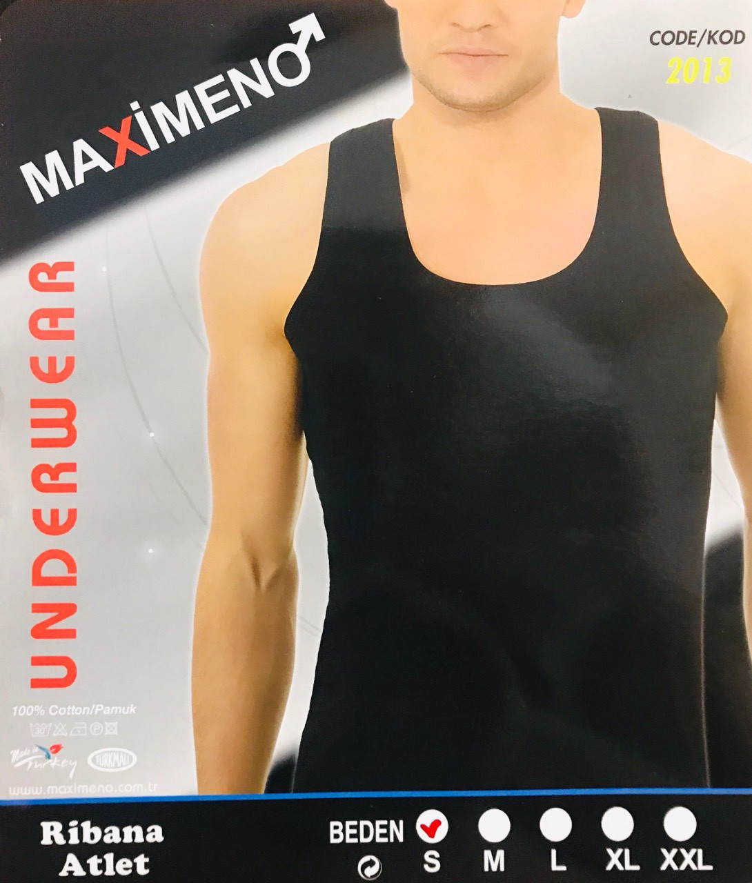 Чоловіча майка бавовна Maximeno Туреччина біла розмір L (48-50) чорна