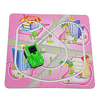 Игрушка заводная - розовый трек-пазл Aohua с машинкой 4x3x2,5 см, 17x17 см, зеленый, пластик (8058B-5-7)