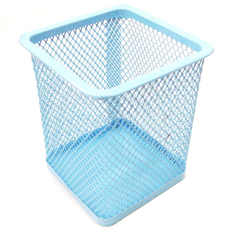 Стакан для ручок Метал Сітка Блакитний 70*70*95 мм 4031S, фото 1