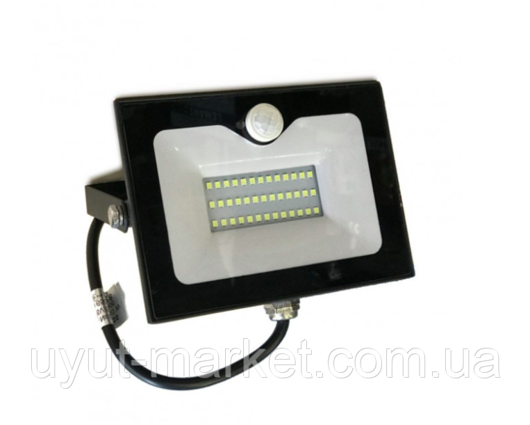 Прожектор світлодіодний 30 Вт 6500 K 2400 Лм IP65 з вбудованим датчиком руху LMPS35 чорний, фото 1