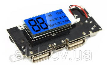 Плата Power Bank з екраном LCD Заряджання Li-ion 4.2 V, Вихід 2USB 5V 1A-2A