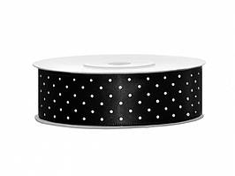 Сатинова стрічка з крапками (25 мм) чорна