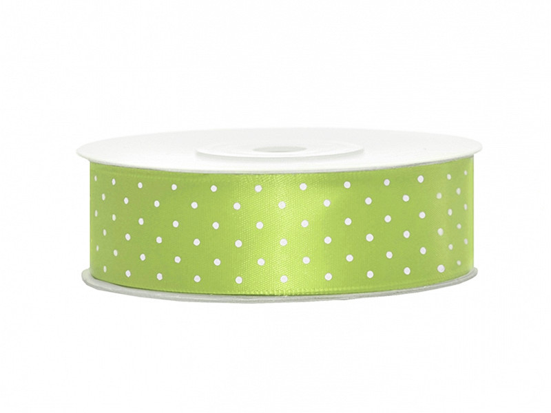 Сатинова стрічка з крапками (25 мм) салатова