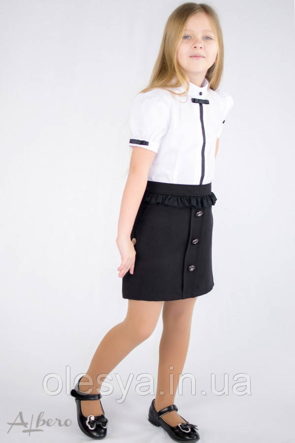 Школьная юбка с оборкой и пуговцами 3030 Albero Размеры 134, цвет черный, синий - фото 4 - id-p991709910