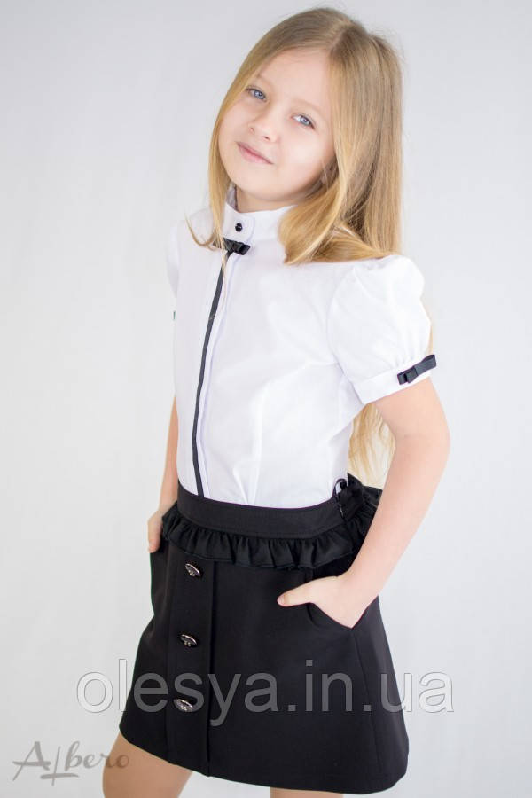 Школьная юбка с оборкой и пуговцами 3030 Albero Размеры 134, цвет черный, синий - фото 6 - id-p991709910