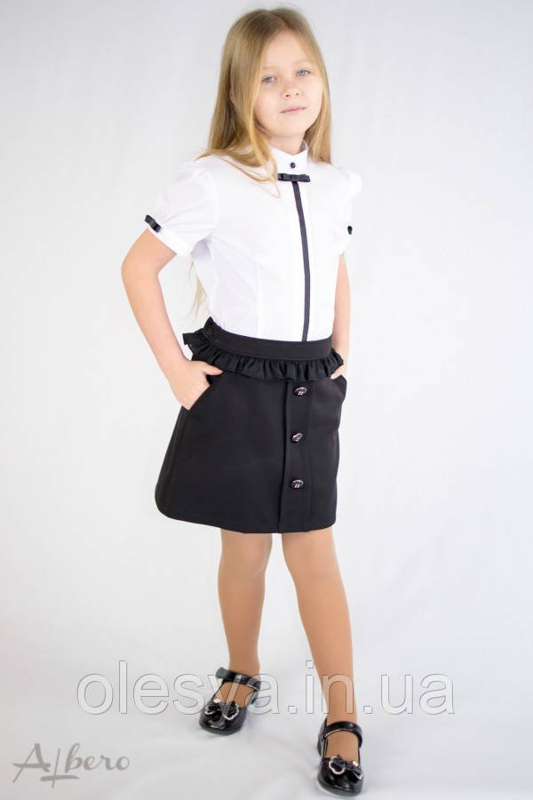 Школьная юбка с оборкой и пуговцами 3030 Albero Размеры 134, цвет черный, синий - фото 5 - id-p991709910