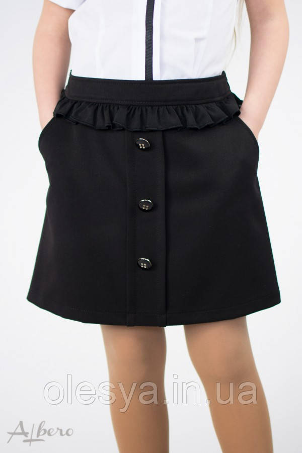 Школьная юбка с оборкой и пуговцами 3030 Albero Размеры 134, цвет черный, синий - фото 2 - id-p991709910