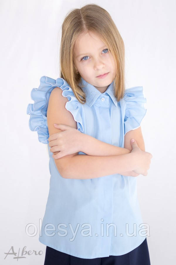 Блуза школьная с оборками на рукавах Albero 5089-B Размеры 146- 158 - фото 2 - id-p991785382