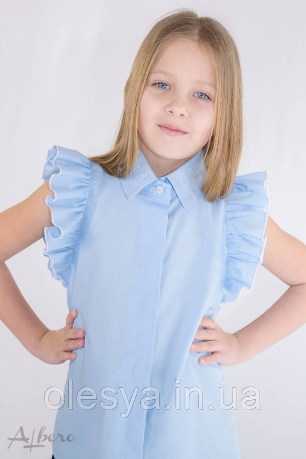 Блуза школьная с оборками на рукавах Albero 5089-B Размеры 146- 158 - фото 5 - id-p991785382