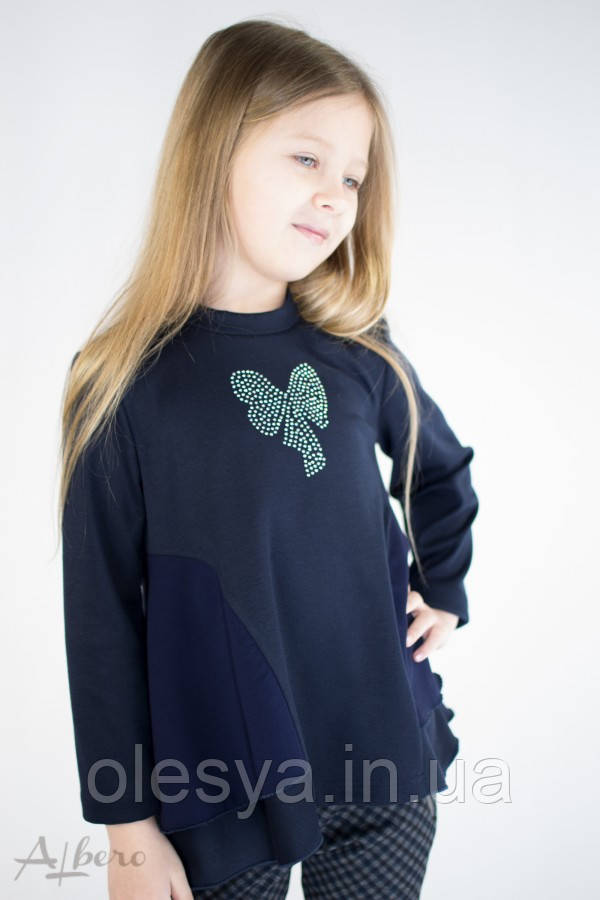 Джемпер із фігурним шифоновим воланом синій Albero 6043 Розміри 122 128, фото 1