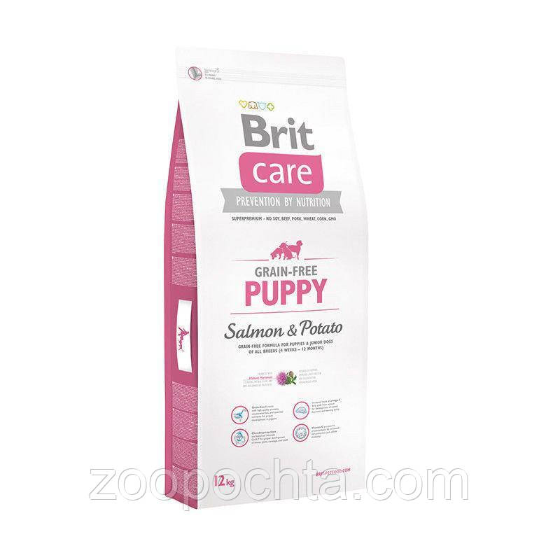 Сухий беззерновий корм Brit Care Puppy для цуценят, з лососем і картоплею 12 кг