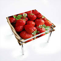 Стіл кухонний скляний Квадратний з прохідною полицею фотодрук Strawberry 70х70 *Еко (БЦ-стіл ТМ)