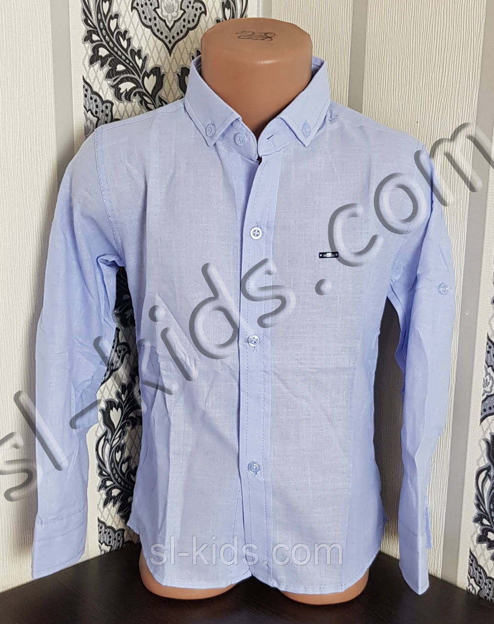Однотонная рубашка для мальчика 116-146 см(опт) (голубая) (пр. Турция) - фото 1 - id-p991908933