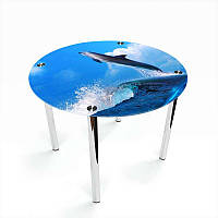Стол обеденный стеклянный Круглый столешница стекло фотопечать Dolphin 700х700*Эко мм (БЦ-Стол ТМ)