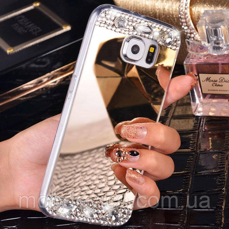 Чохол дзеркальний силіконовий + стрази на Samsung Galaxy A5 (2015)