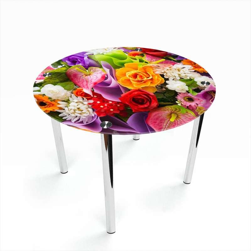 Стіл обідній Круглий стільниця скло прозоре фотодрук Flowers 700х700*Еко мм (БЦ-Стіл ТМ)