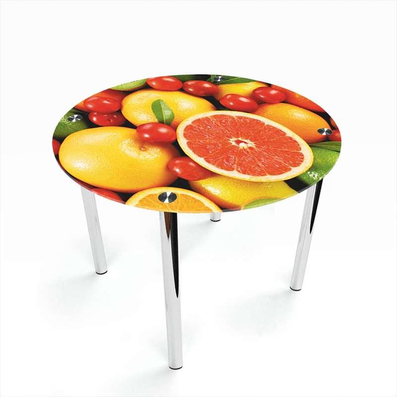 Стіл обідній Круглий ніжки метал стільниця скло прозоре фотодрук Fruit 700х700*Еко мм (БЦ-Стіл ТМ)