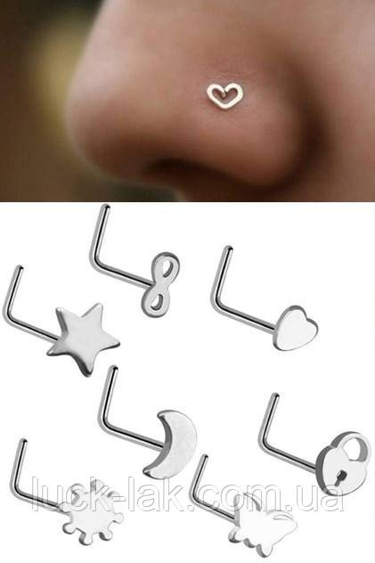 Набір 7 шт. пірсинг, сережки для носа, нострилу, різна форма, фото 1