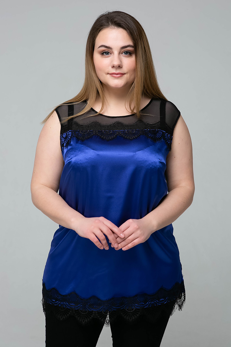 Майка батал з французьким мереживом атласна сітка великі розміри