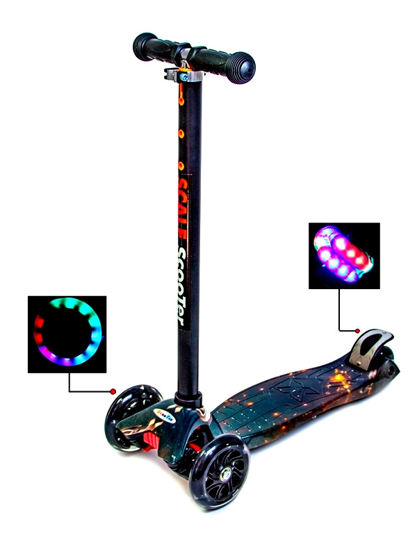 Дитячий самокат MAXI Галактика, зі світними колесами, поворот нахилом керма