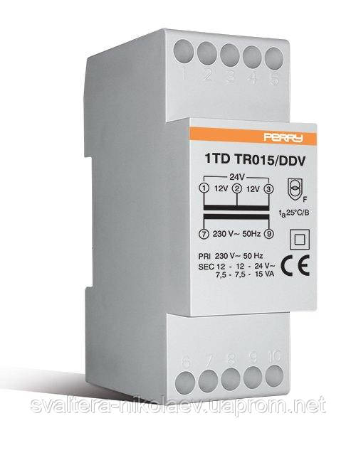 Щитовий трансформатор на DIN-рейку TDTR015/DDV (15VA / 230-24(2x12 VAC ...