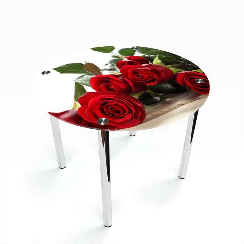 Стіл обідній Круглий стільниця скло прозоре фотодрук Red Roses 700х700*Еко мм (БЦ-Стіл ТМ)