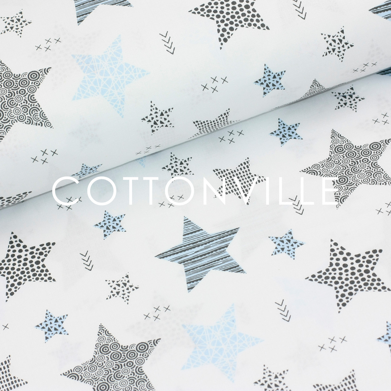✁ Відрізи тканини Зірки чорно-блакитні на білому, фото 1
