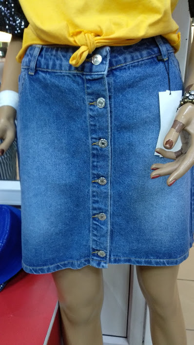 Спідниця джинсова коротка на гудзиках трапеція 34 блакитна, фото 1
