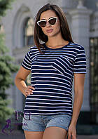 Женская футболка с карманом "Believe" оптом 50-52, синий