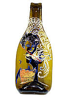 Годинник настінний зі скляної пляшки з вітражним розписом Красуня