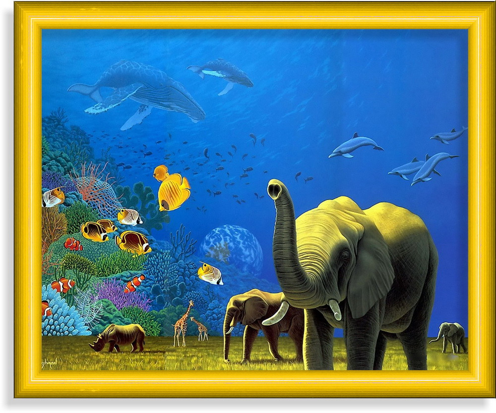 Репродукція сучасної картини «Слони на морському дні»