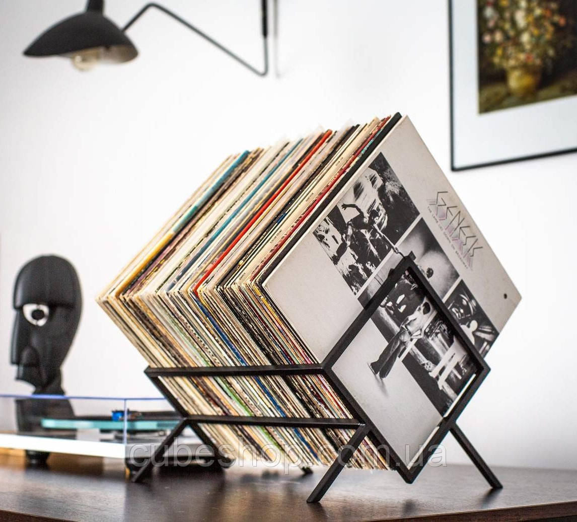 Металева стійка для зберігання пластинок або книг "Ромб 60" (чорна)