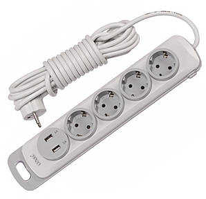 Мережевий подовжувач (фільтр) з USB зарядкою, 4 розетки, 2 USB (1А + 1А), довжина кабелю 3 метри, Luxel Nota