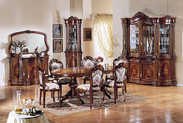 BTC ARCADIA Столовая Regina: Витрина, Креденс с зеркалом, угловая витрина, стол овальный, стулья. Натуральное дерево.