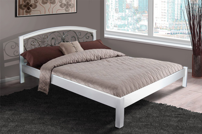 Кровать двуспальная деревянная (массив ольхи) с ковкой Джульетта Микс мебель, цвет белый - фото 1 - id-p102138169