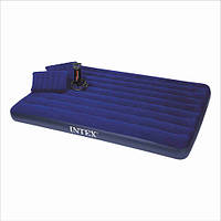 Intex матрац надувний велюр 68765 синій 203-152-22 см із подушками та насосом