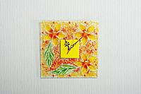 Годинник настінний скляний Квіти жовті/Часы настенные стеклянные Цветы желтые фьюзинг