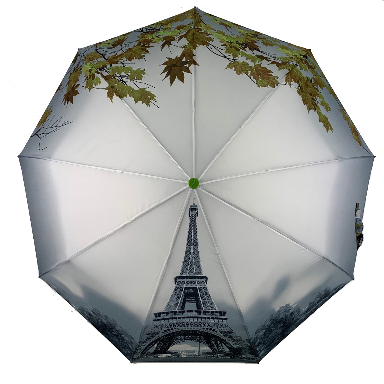 Жіноча автоматична парасолька TheBest-Flagman з Ейфелевою вежею в подарунковому пакованні, зелена ручка, 0545-3, фото 1