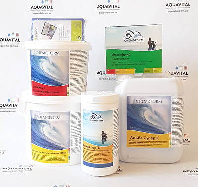 Готовий набір до басейну, Chemoform «Big XL» (хлор-шок, мультитаб, альгіцид, pH-мінус, флок, тестер)