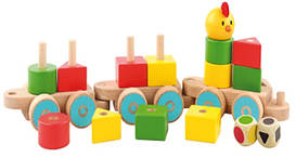 Дитяча дерев'яна іграшка Паровозик-сортер Пірамідки "Курча" ТМ Lucy&Leo LL208