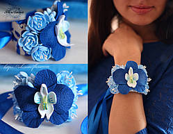 "Тропічний бриз" синій браслет на руку з квітами