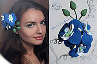 "Тропический бриз" синяя заколка орхидея из полимерной глины