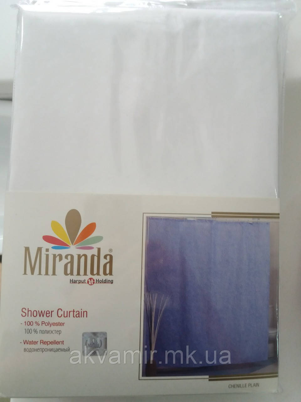Штора для ванної Miranda Chenille Plain (Туреччина) 180х200 см біла