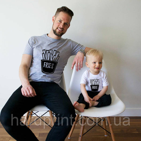 папа с дочкой Футболки. Family Look. Папа + дочка/ сын. Печать на футболках Картошка фри.  Футболки по лучшей цене с доставкой - студия печати Hard Print.
